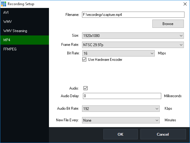 Recording settings. VMIX Replay Controller.